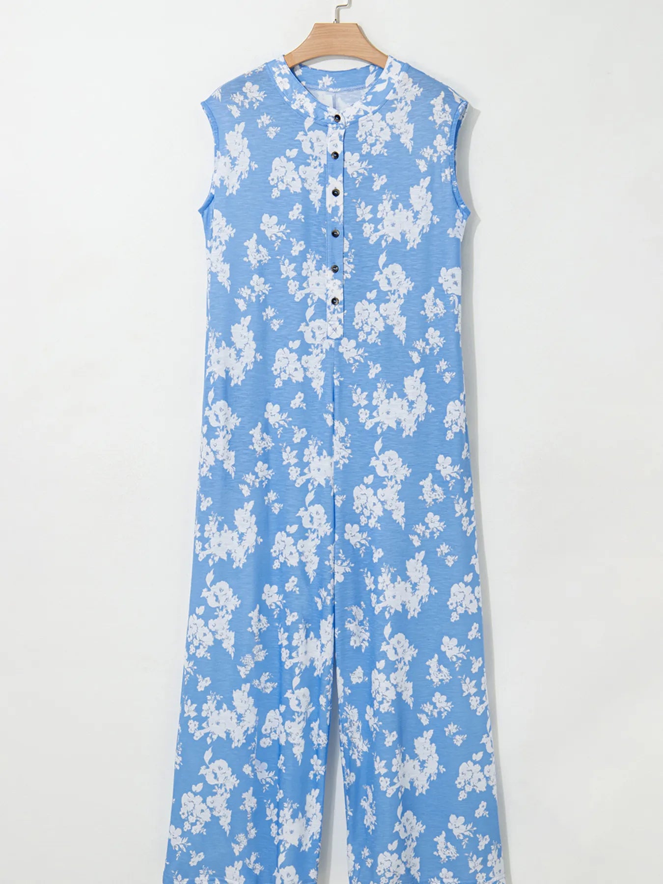Printed Button-Front Wide Leg Jumpsuit - Velora