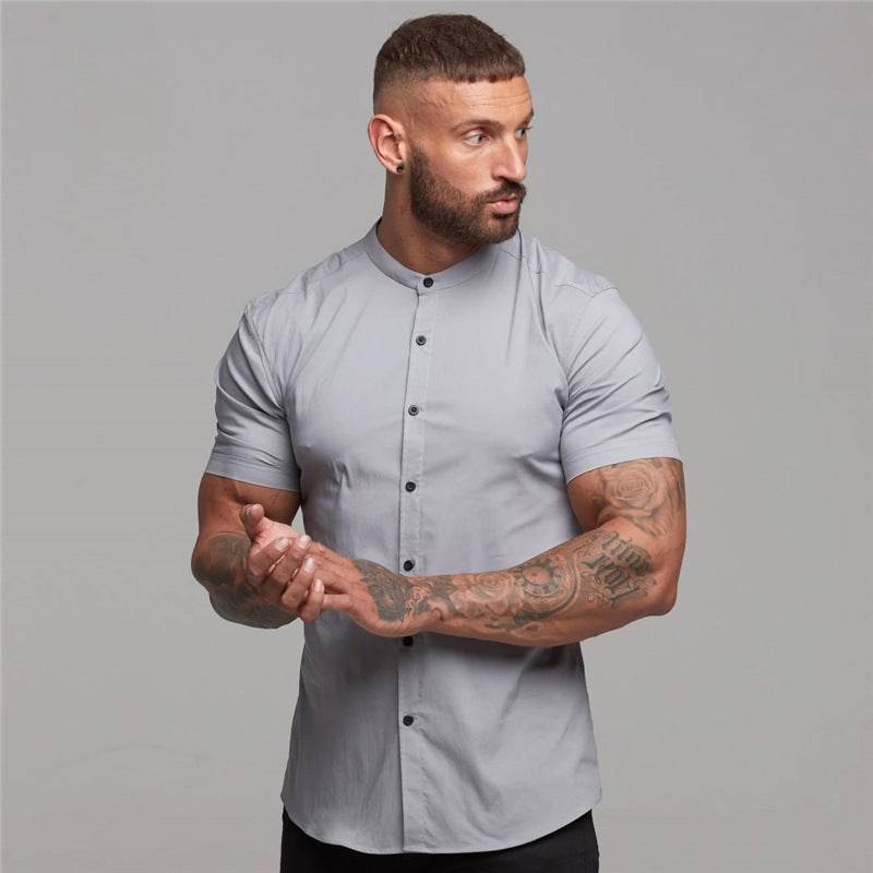 New Summer Shirt Fitness Clothing Cotton Tops Short Sleeve Sports Shirts Brand Mens Short Cool Casual Fashion Breathable Shirt - Velora