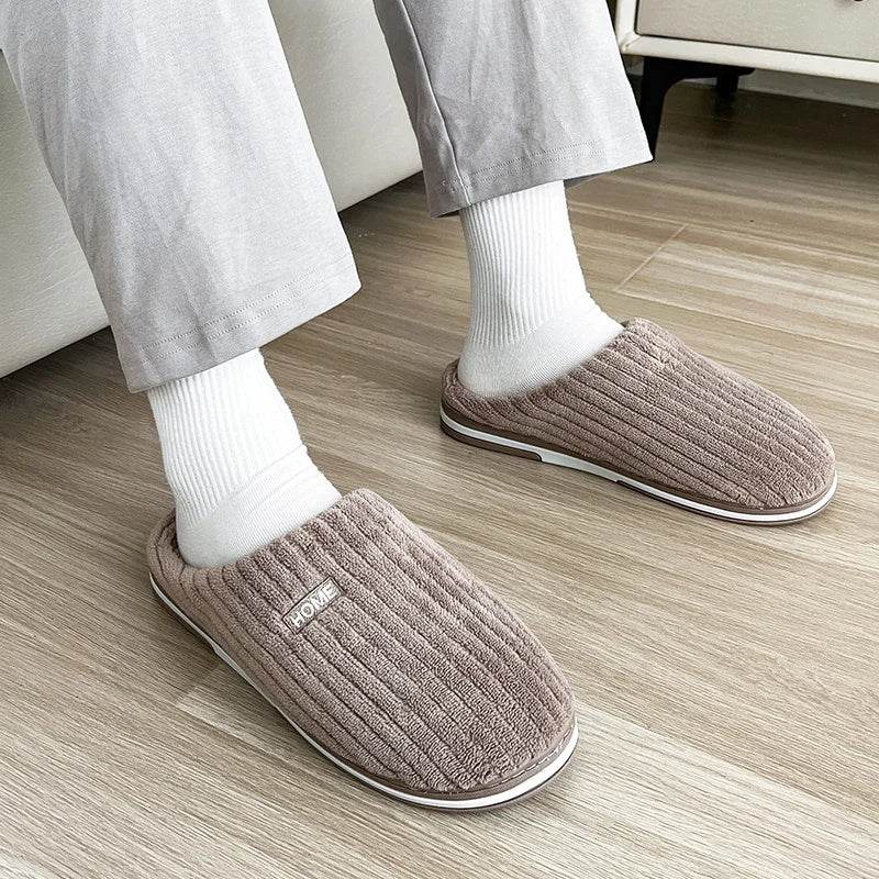 Solid Color Simple Cotton Slippers Winter Non-slip Home Warm Plush Slippers Household Indoor Couple Women's House Shoes - Velora