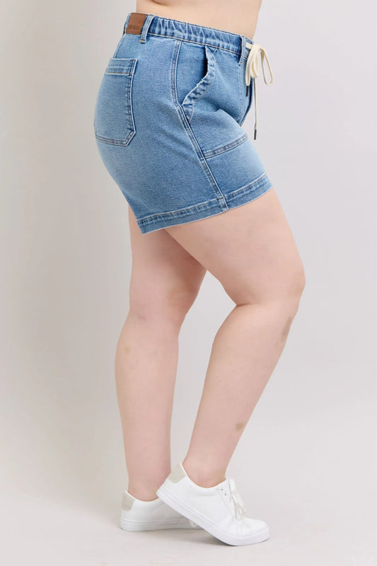 Judy Blue Plus Size High Waist Vintage Wash Denim Shorts - Velora