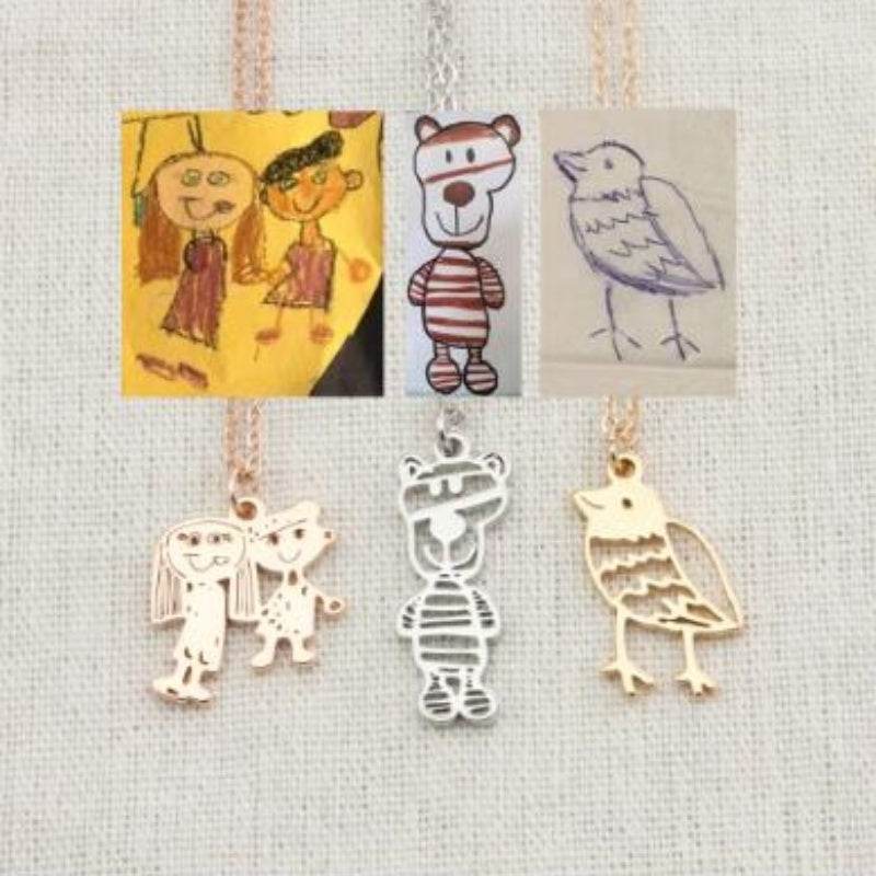 Custom Kids Drawing Painting Necklace Stainless Stee Personalized Children Artwork Pendant For Kids Mom Family Jewelry Gifts - Velora