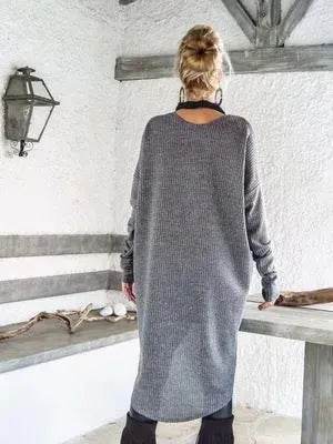 New Fashion Autumn Winter Front Split Sweater Tunic Top Women - Velora