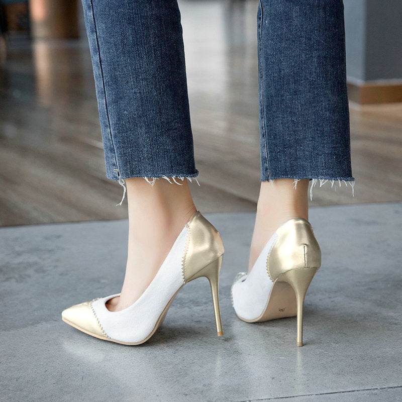 Low stiletto suede patent leather shoes - Velora