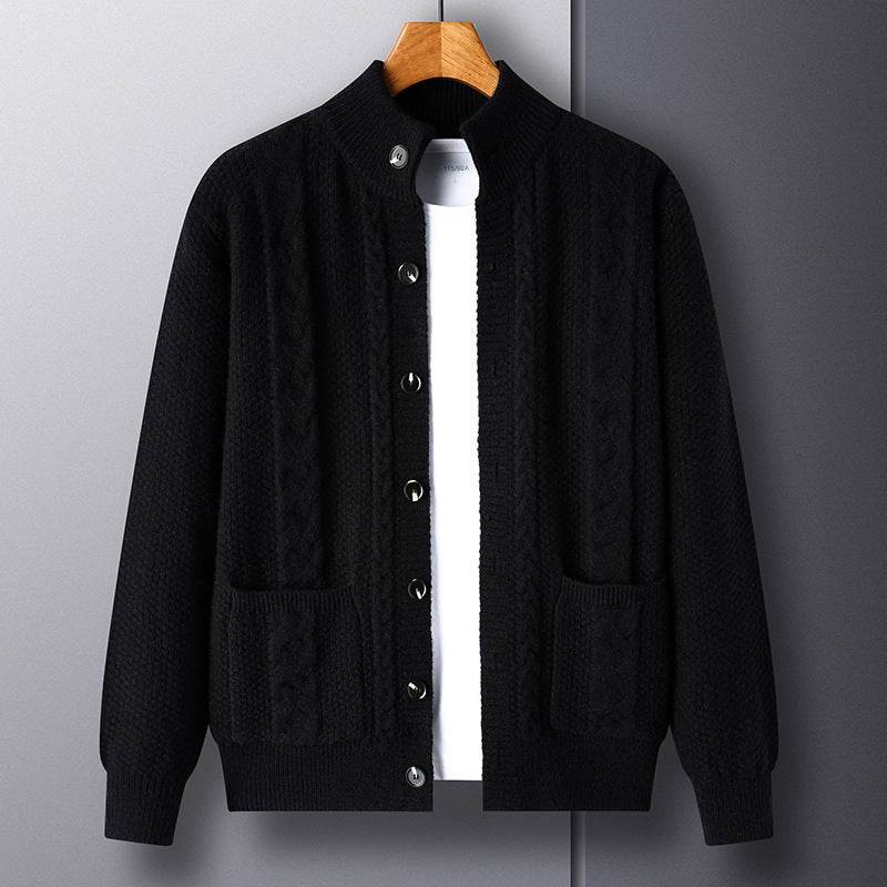 New Single-breasted Sweater With Pockets Fashion Jacquard Loose-fitting Cardigan Men Clothing - Velora