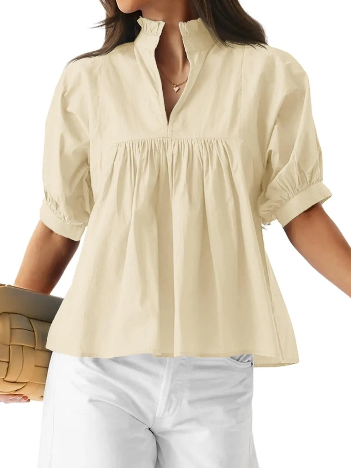 Notched Half Sleeve Blouse - Velora