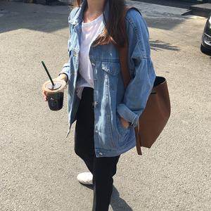 Casual Unisex Loose student bf style blue denim jacket women - Velora