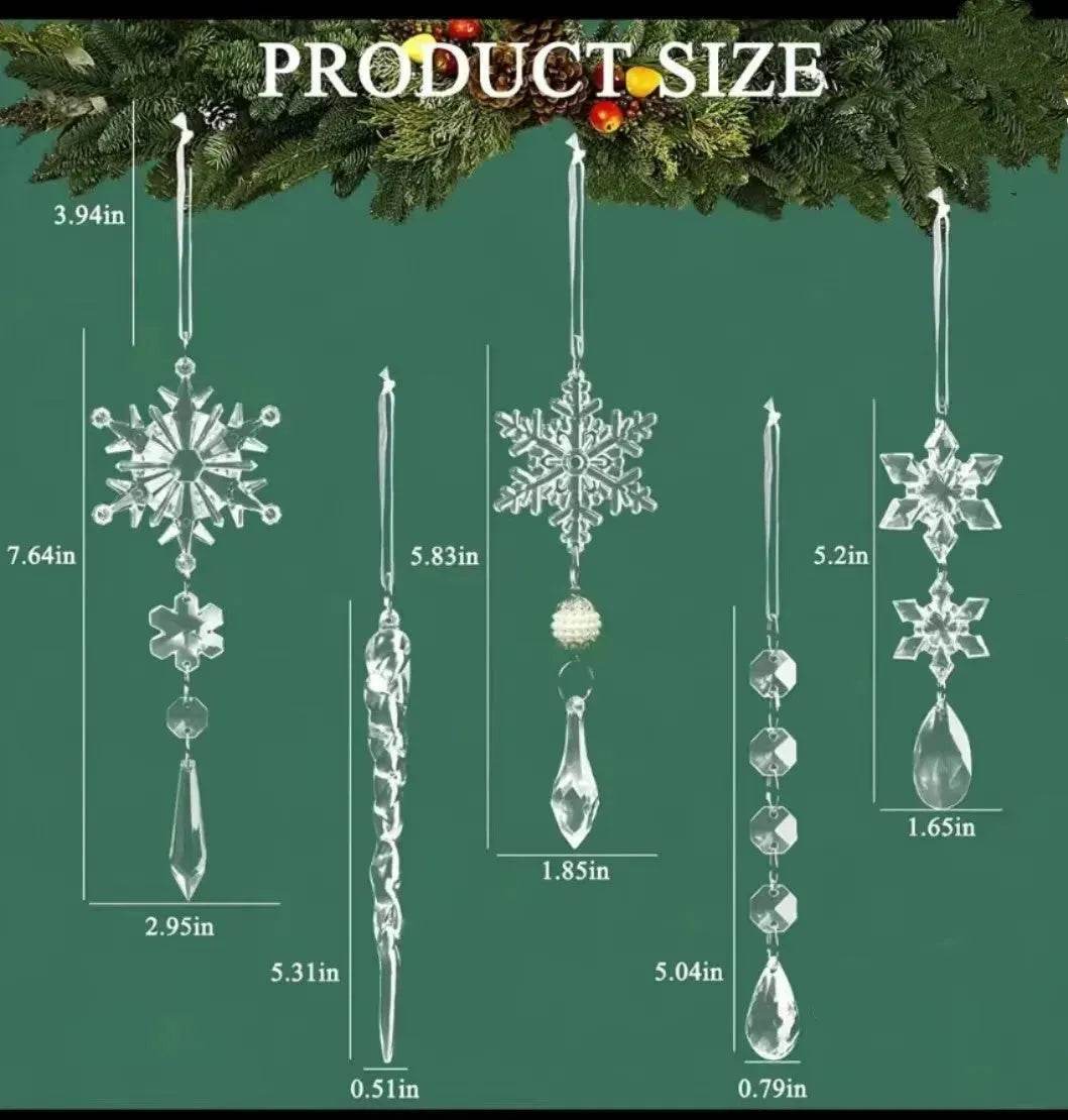 10pcs Christmas Tree Hanging Pendants Acrylic Ice Strip Snow Ceiling Xmas Ornaments New Year Christmas Decoration Home Decor - Velora