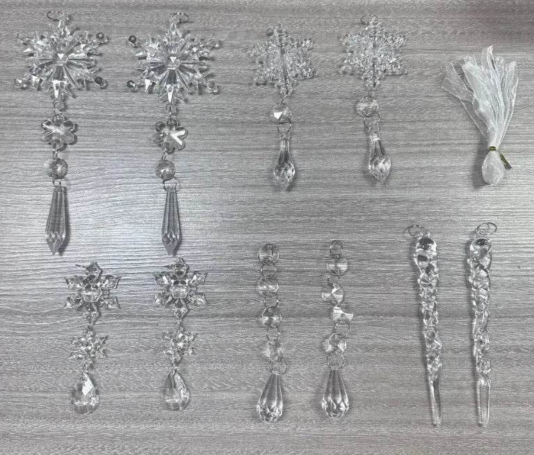 10pcs Christmas Tree Hanging Pendants Acrylic Ice Strip Snow Ceiling Xmas Ornaments New Year Christmas Decoration Home Decor - Velora