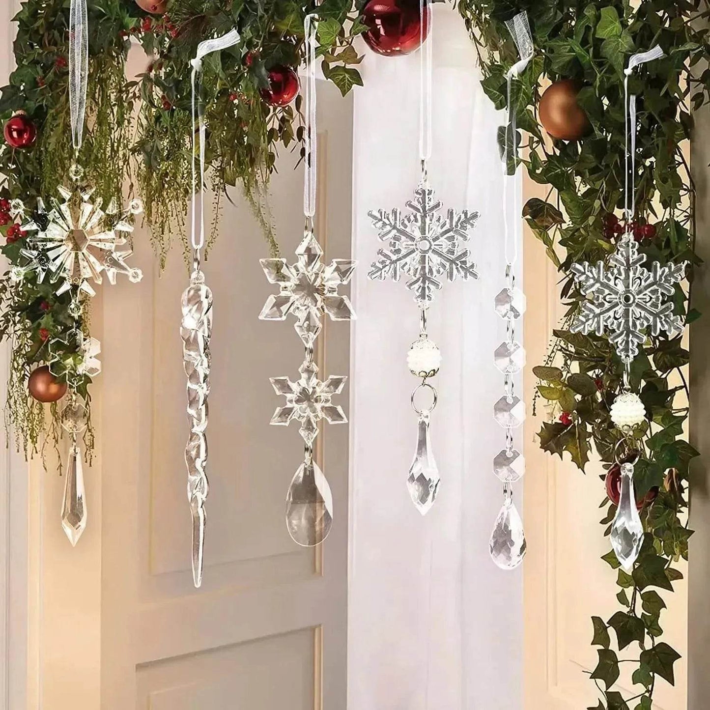 10pcs Christmas Tree Hanging Pendants Acrylic Ice Strip Snow Ceiling Xmas Ornaments New Year Christmas Decoration Home Decor - Velora
