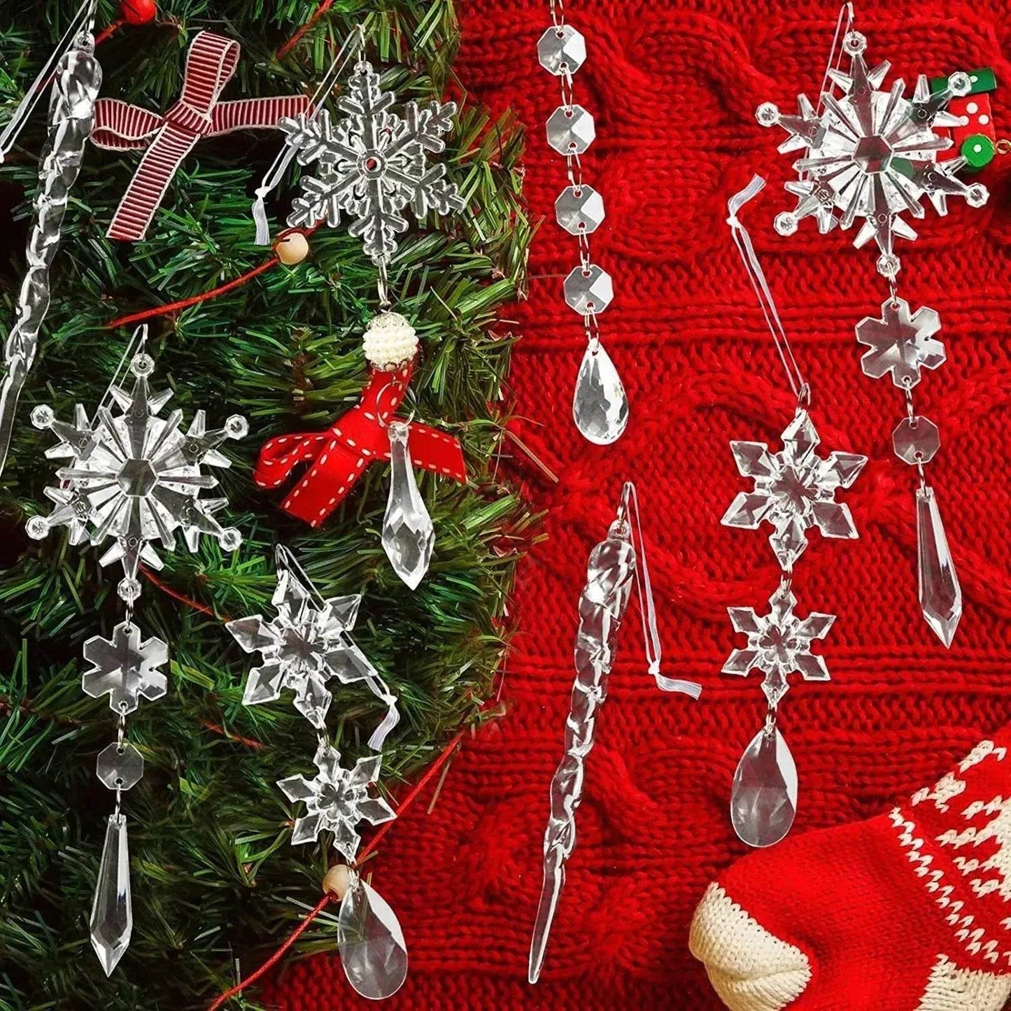 10pcs Christmas Tree Hanging Pendants Acrylic Ice Strip Snow Ceiling Xmas Ornaments New Year Christmas Decoration Home Decor - Velora