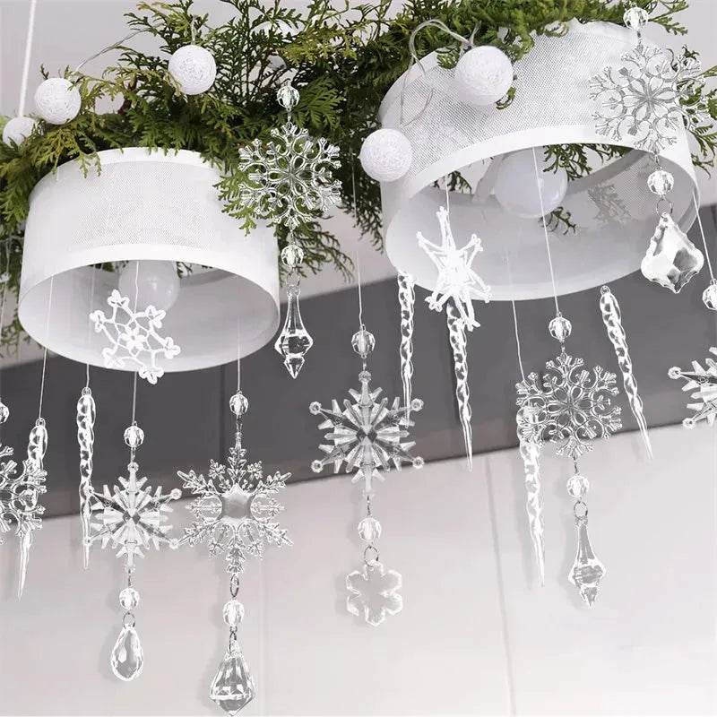 10pcs Christmas Tree Hanging Pendants Acrylic Ice Strip Snow Ceiling Xmas Ornaments New Year Christmas Decoration Home Decor - Velora