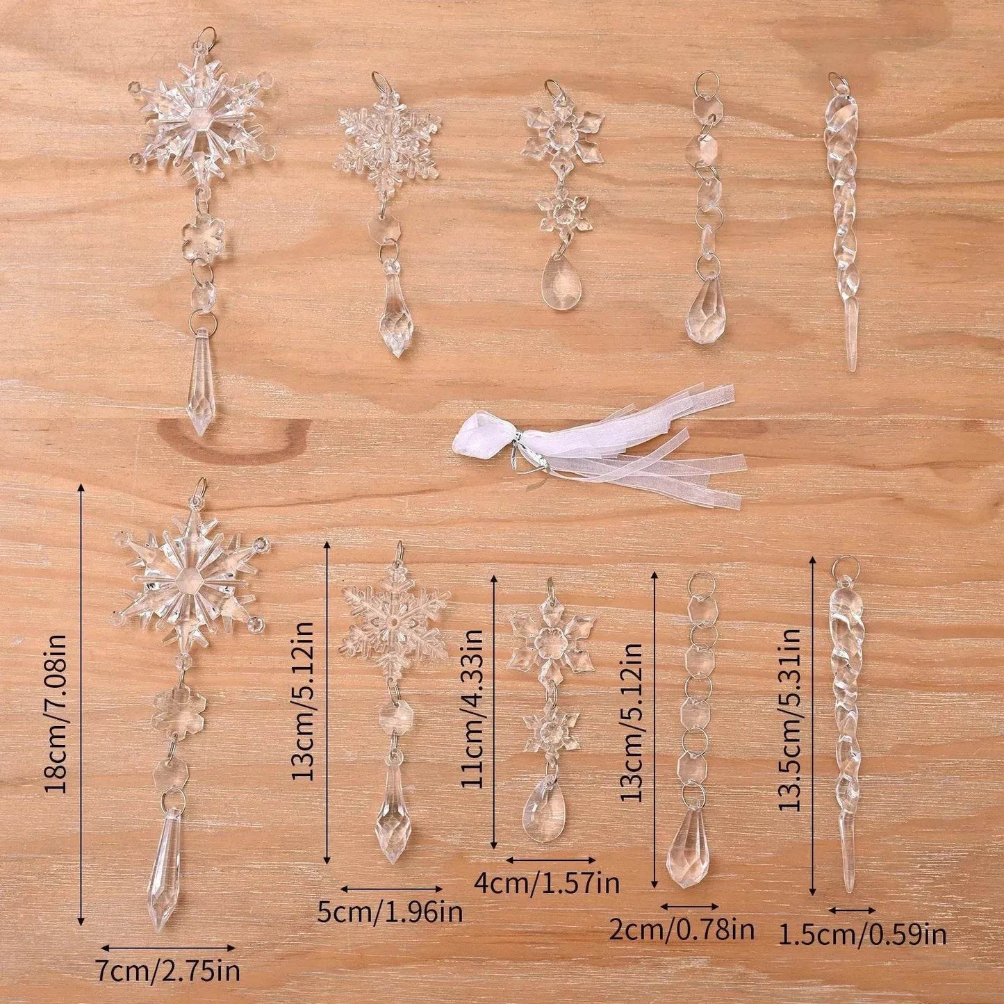 10pcs Christmas Tree Hanging Pendants Acrylic Ice Strip Snow Ceiling Xmas Ornaments New Year Christmas Decoration Home Decor - Velora