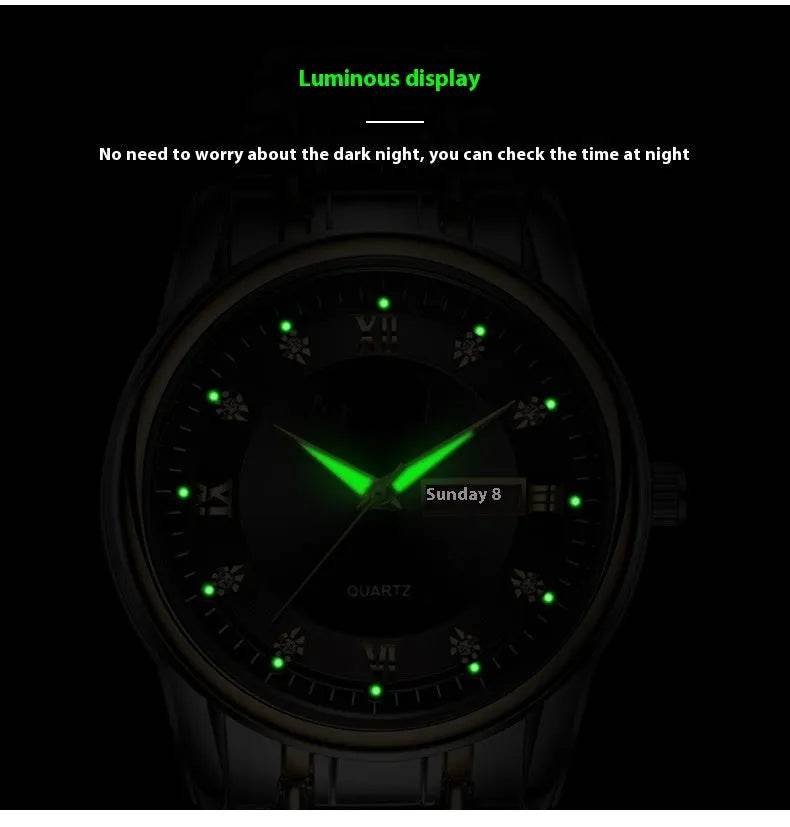 Ultra-Thin Stainless Steel Strap Watch, Double Calendar, Luminous, Waterproof
