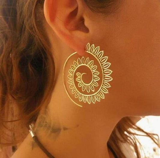 Round Spiral Earrings For Women Gold Color Big Exaggerated Gear Earrings - Velora