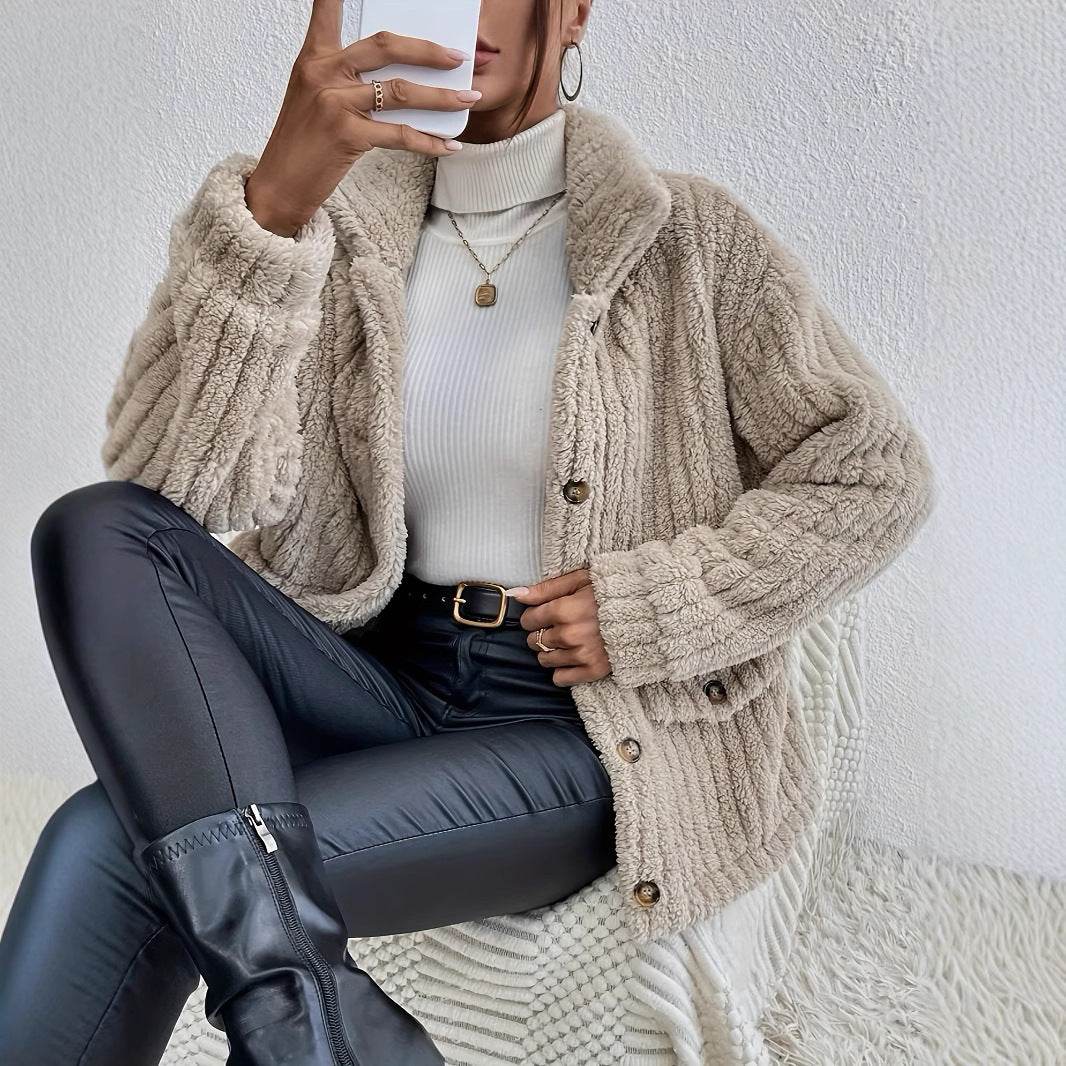 New Double-sided Velvet Button Cardigan Casual Coat - Velora