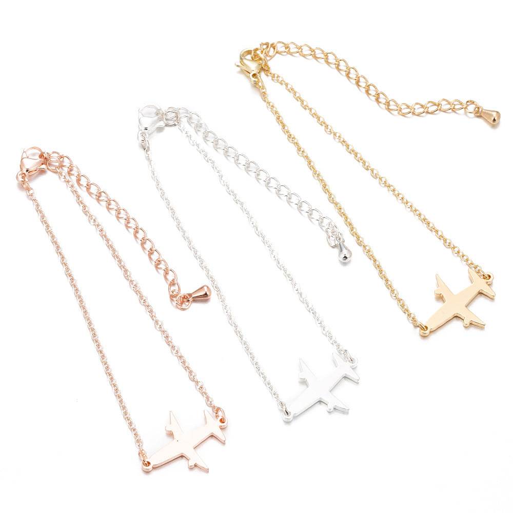 Stainless Steel Bracelets Simple Airplane Design Pendant Chains Fashion Charms Bracelet For Women Jewelry Party Gifts - Velora