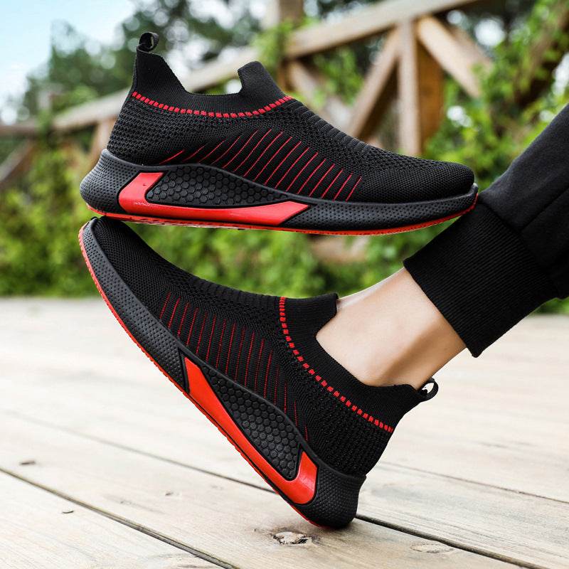Fashion Mesh Sock Shoes With Striped Design Men Outdoor Breathable Slip-on Sneakers Csuale Lightweight Running Sports Shoes - Velora