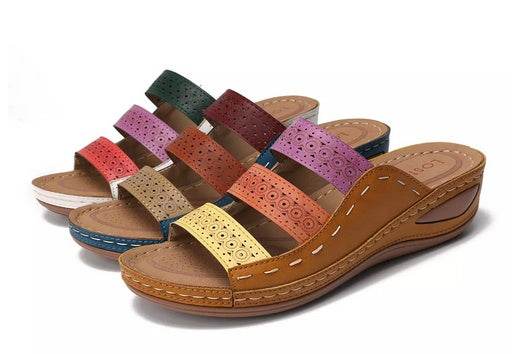 Large Size Women Hollow Out Rainbow Stitching Slippers - Velora