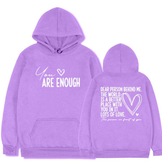 New YOU ARE ENOUGH Lettered Casual Hoodie - Velora