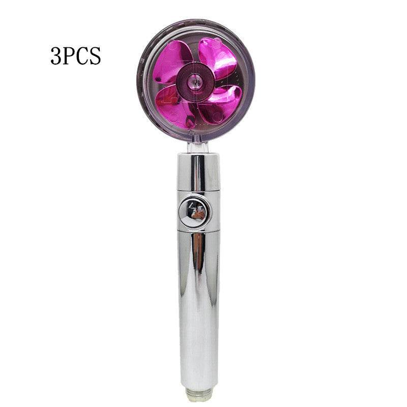 Propeller Driven Shower Head With Stop Button And Cotton Filter Turbocharged High Pressure Handheld Shower Nozzle - Velora