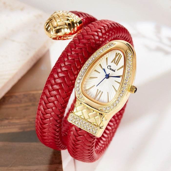 Snake Watch Fashion Quartz Watch Diamond Leather Strap - Velora