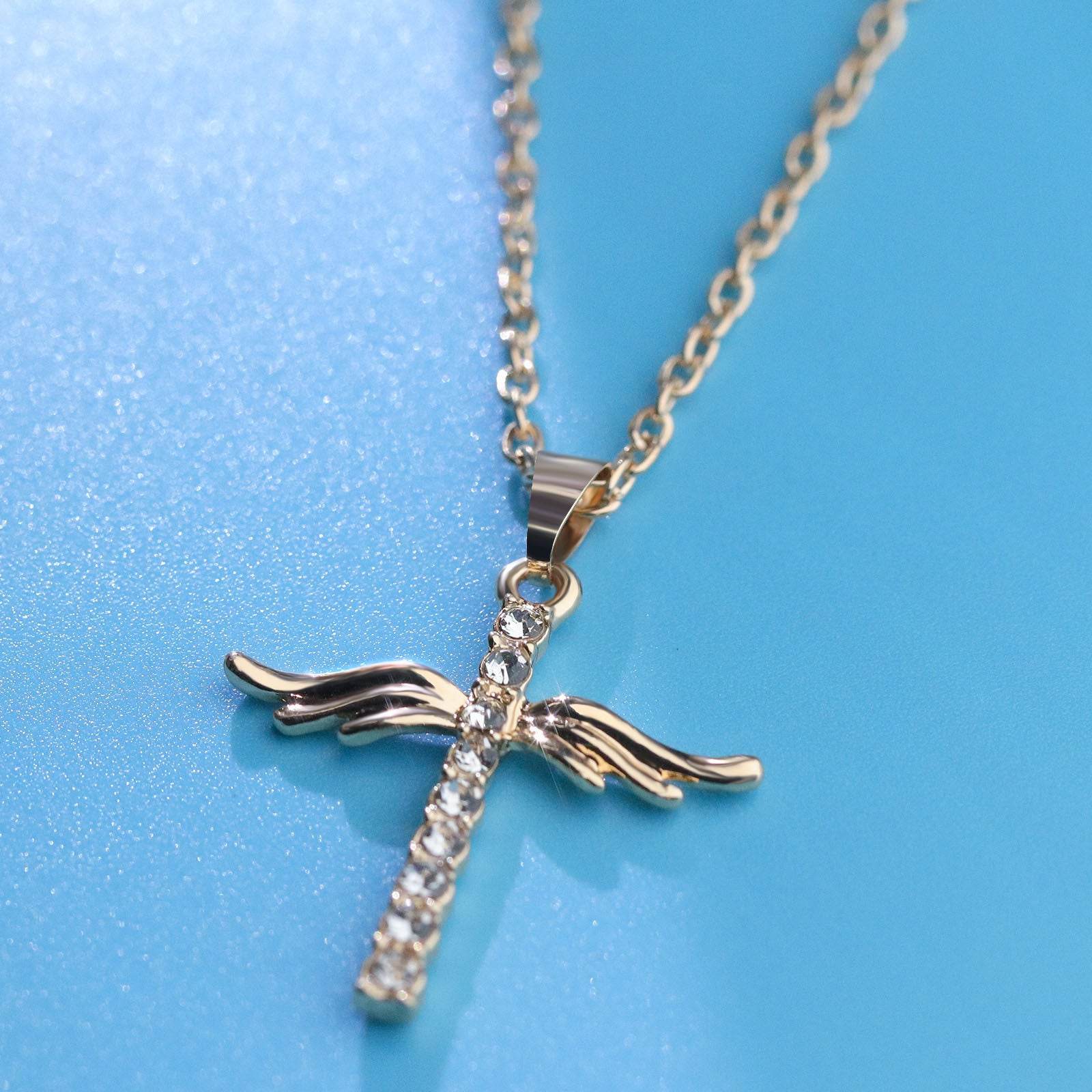 Angel Wings Cross Pendant Necklace For Woman With O Type Stainless Steel Chain Necklace Jewelry Gift - Velora