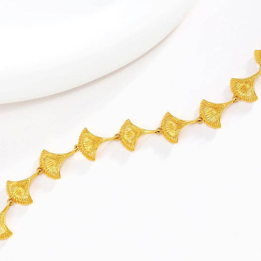 Jewelry Plated 24k Gold Alloy Gold Plated Ginkgo Leaf Bracelet - Velora