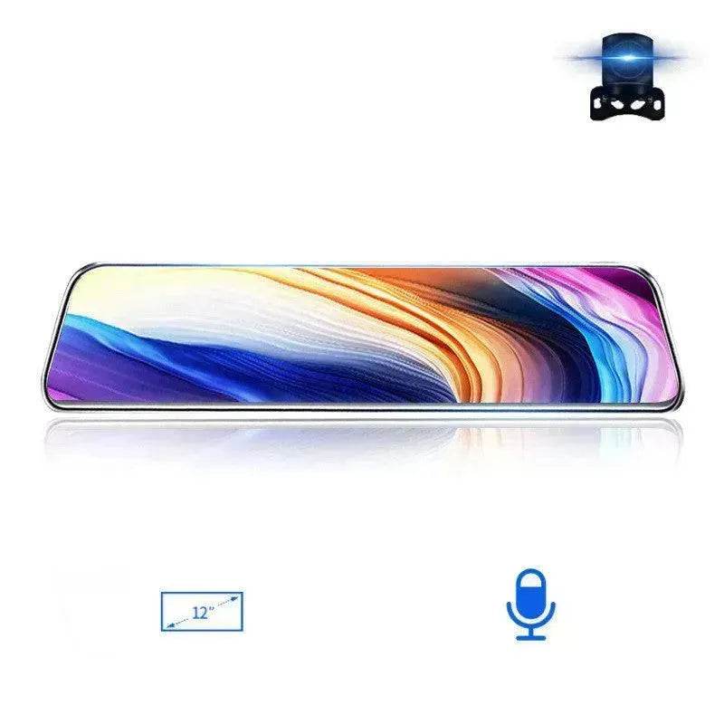 12-inch Smart Voice-activated Car Rearview Mirror Tachograph, 170 wide angle, Dashcam Camera Recorder. Front and Back view dual Camera. - Velora