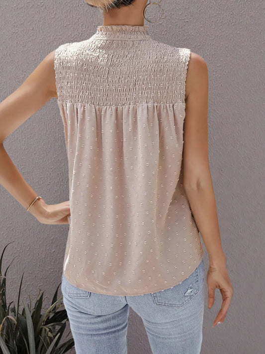 Smocked Swiss Dot Sleeveless Blouse - Velora