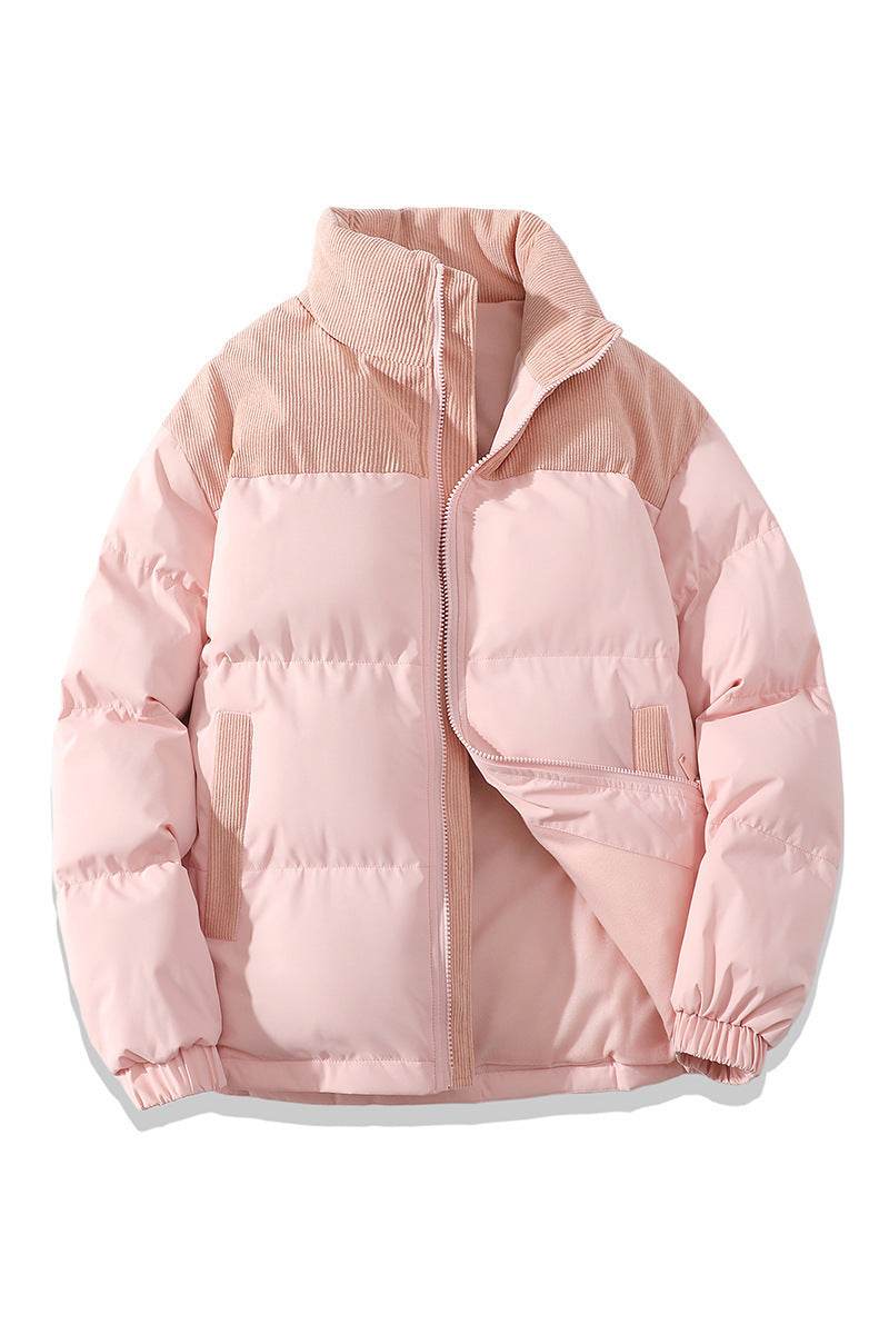 Winter Stand Collar Contrast-colored Coat Cotton Padded Jacket For Men Women Clothing - Velora