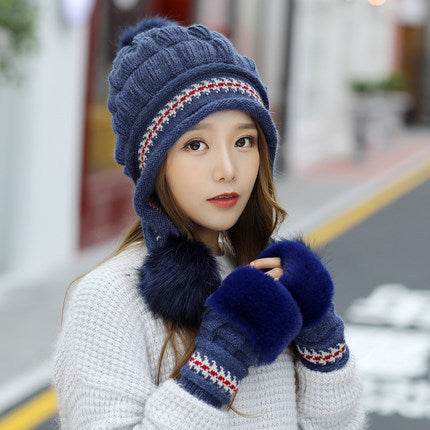 Cozy Knit Fleece-Feel Beanie With Ear Flaps & Pompom Warm Winter Hat For Women Perfect For Skiing & Outdoor Activities - Velora
