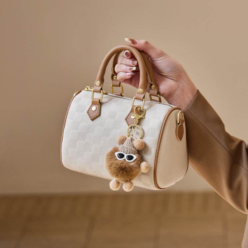 White Boston Pillow Bag Genuine Leather Crossbody - Velora
