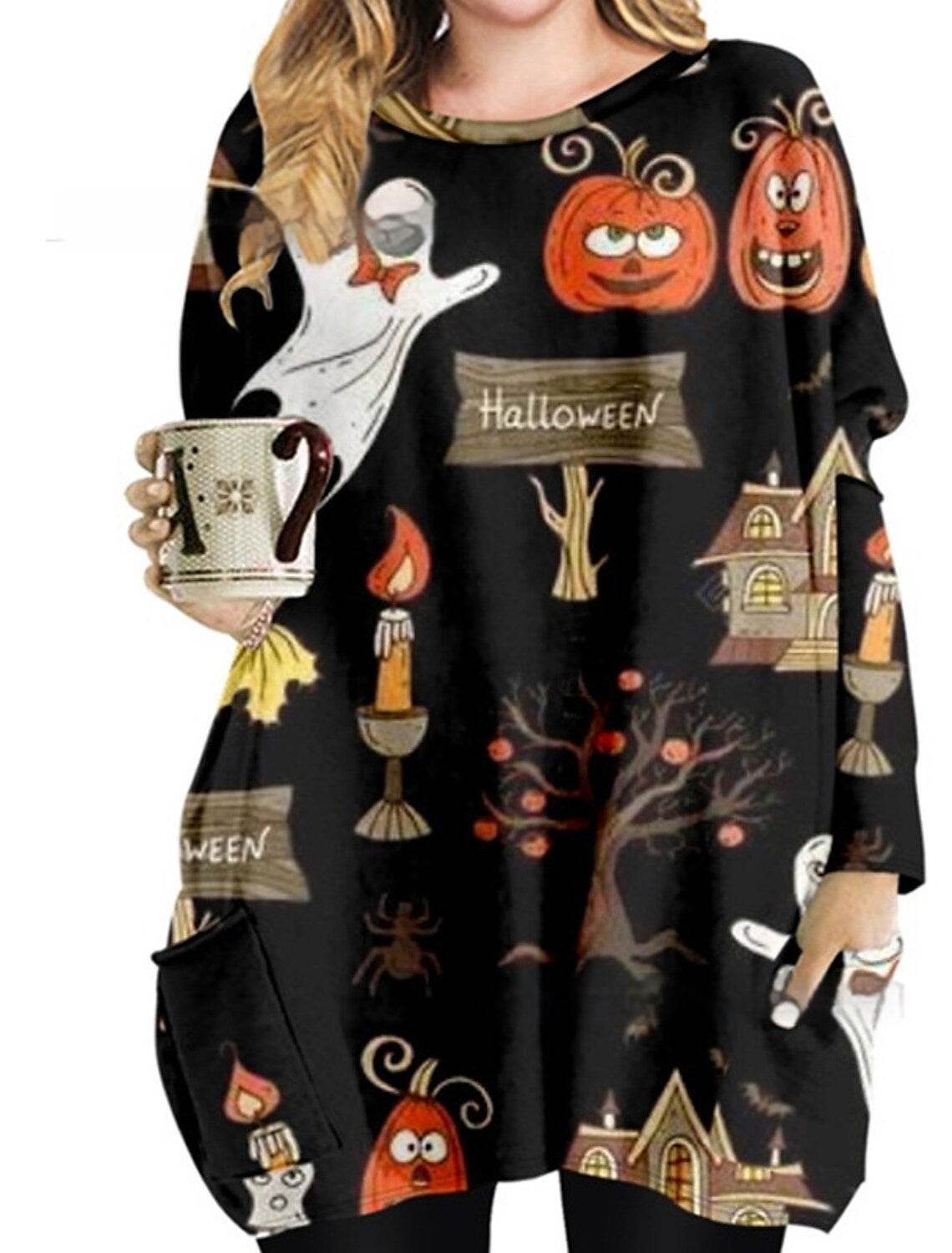 Women's Round Neck Mid-length Long-sleeved T-shirt With Pockets - Velora