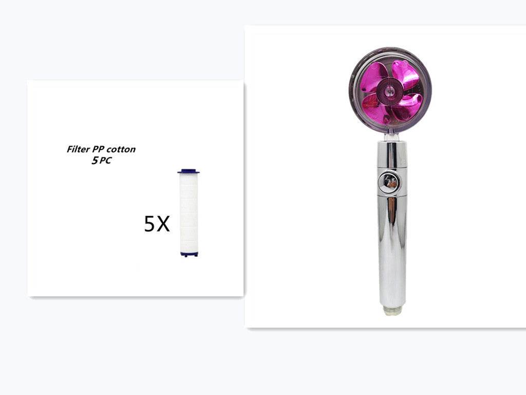 Propeller Driven Shower Head With Stop Button And Cotton Filter Turbocharged High Pressure Handheld Shower Nozzle - Velora