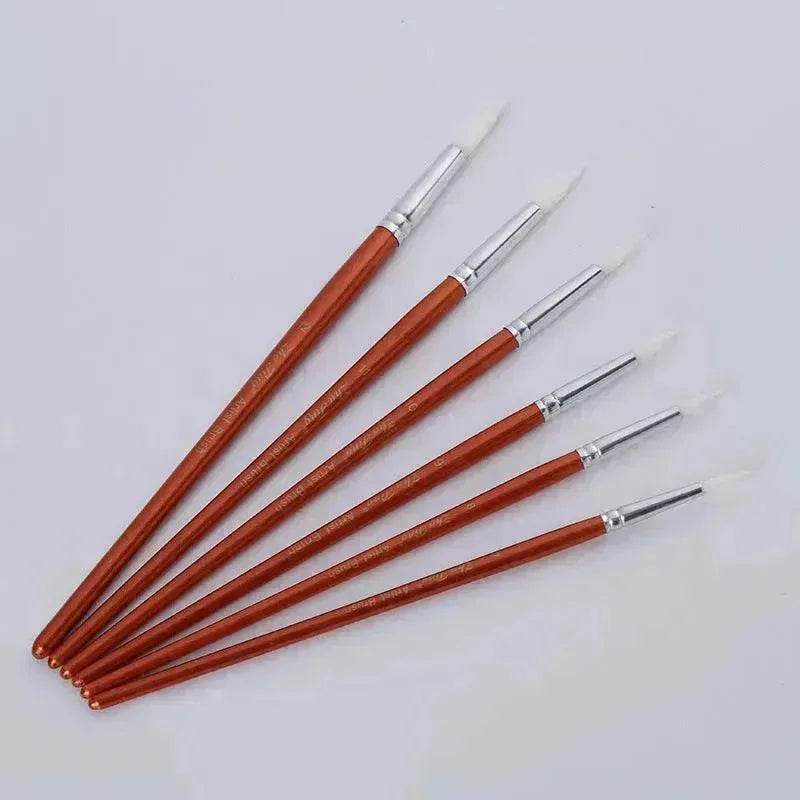12Pcs Lot Round Shape Nylon Hair Wooden Handle Paint Brush Set Tool For Art School Watercolor Acrylic Painting - Velora