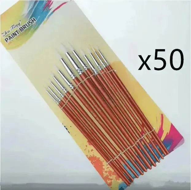 12Pcs Lot Round Shape Nylon Hair Wooden Handle Paint Brush Set Tool For Art School Watercolor Acrylic Painting - Velora
