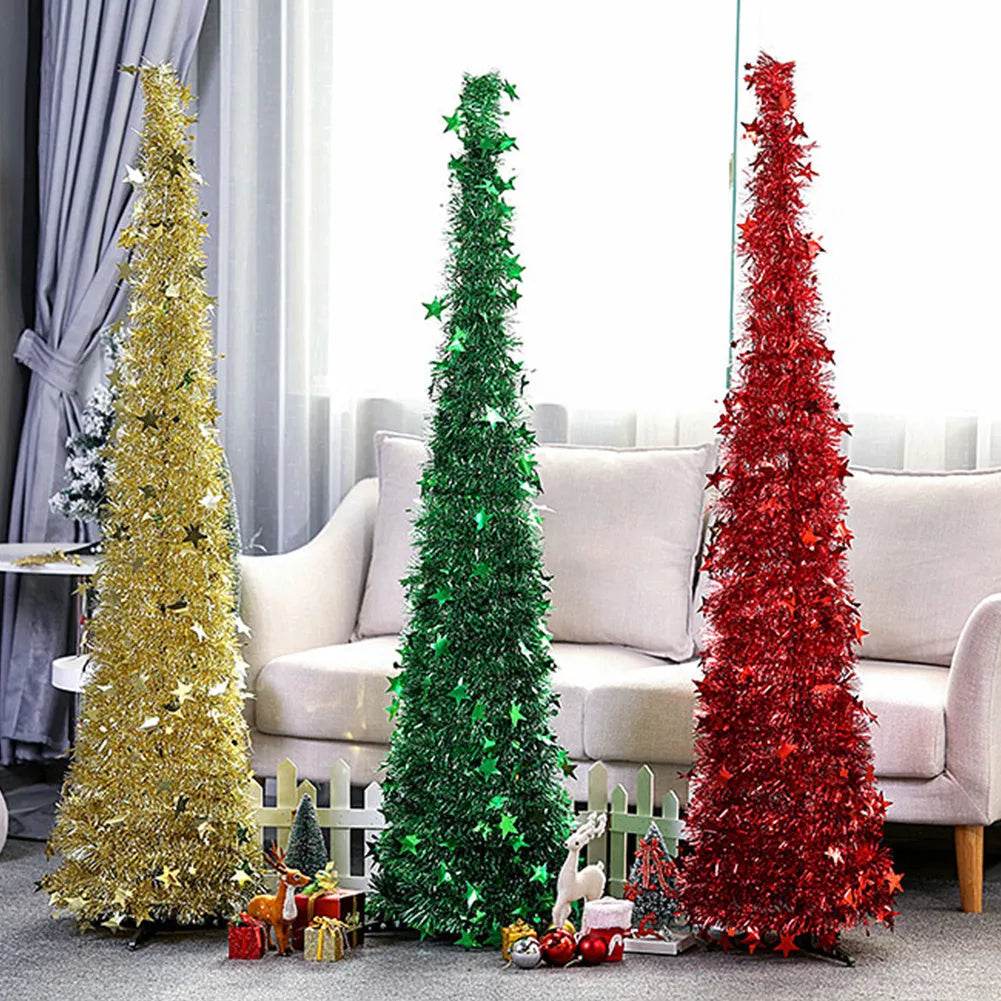 Artificial Tinsel Up Christmas Tree With Stand Gorgeous Collapsible Artificial Christmas Tree For Christmas Decorations - Velora