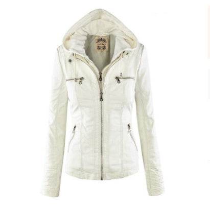 Fashion Detachable Hooded Jacket With Pockets Casual Solid Color Zipper Long Sleeve Leather Coat Autumn Winter Women's Clothing - Velora