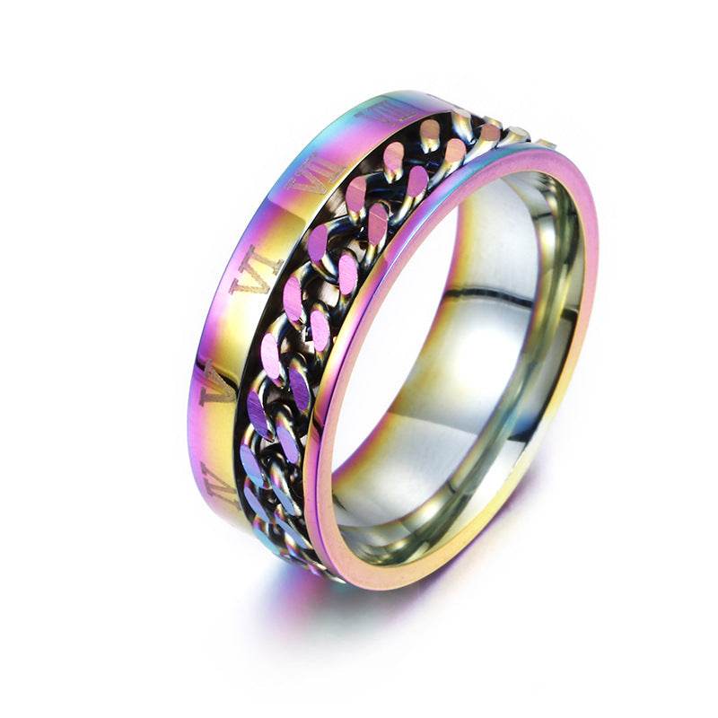 Roman Letter Rotatable Chain Rings Men Digital Titanium Steel RingFor Couple High Quality Multifunctional Bottle Opener Ring Spinner Jewelry Punk Gifts - Velora
