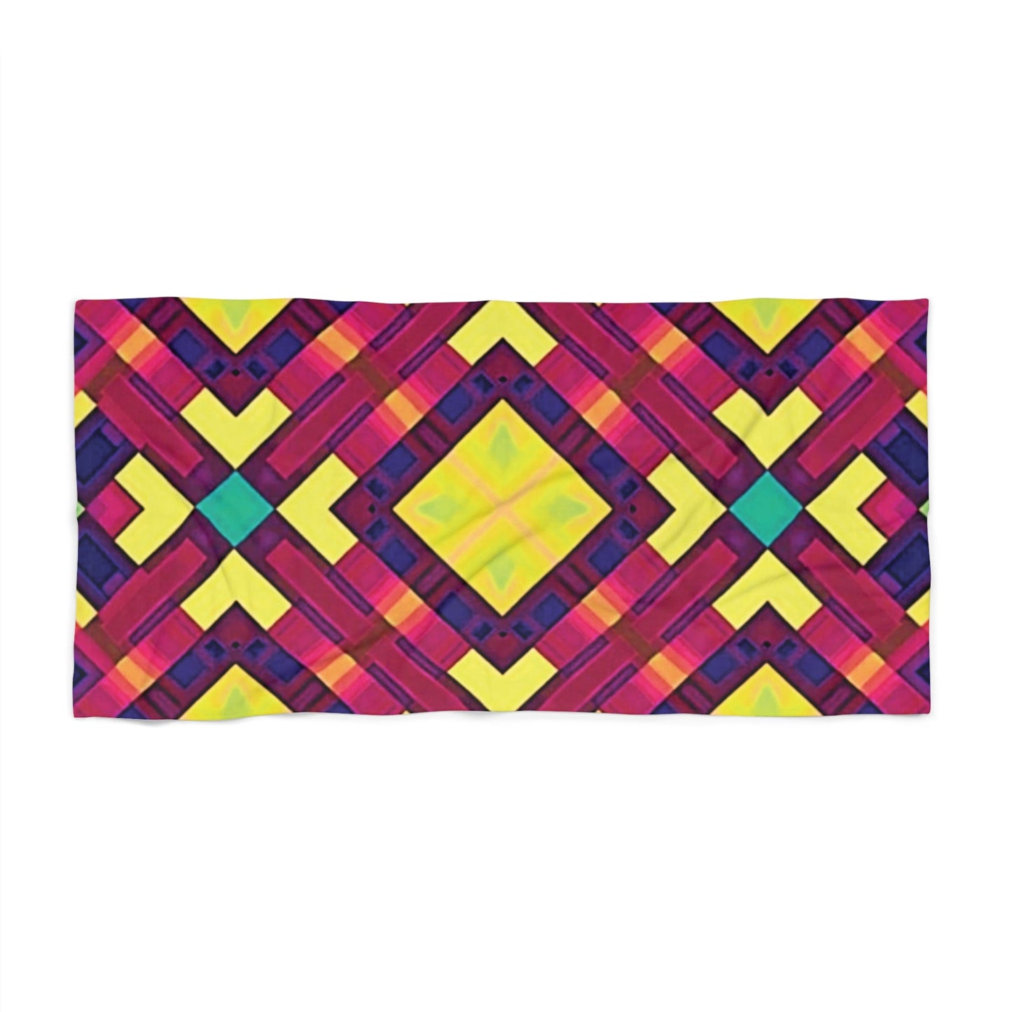 Vibrant Geometric Beach Towel — Neon Diamond Pattern