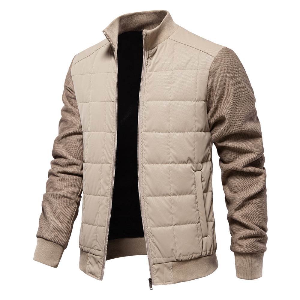 Fashion Stitching Coat Winter Personality Stand Collar Zipper Jacket Men's Clothing - Velora