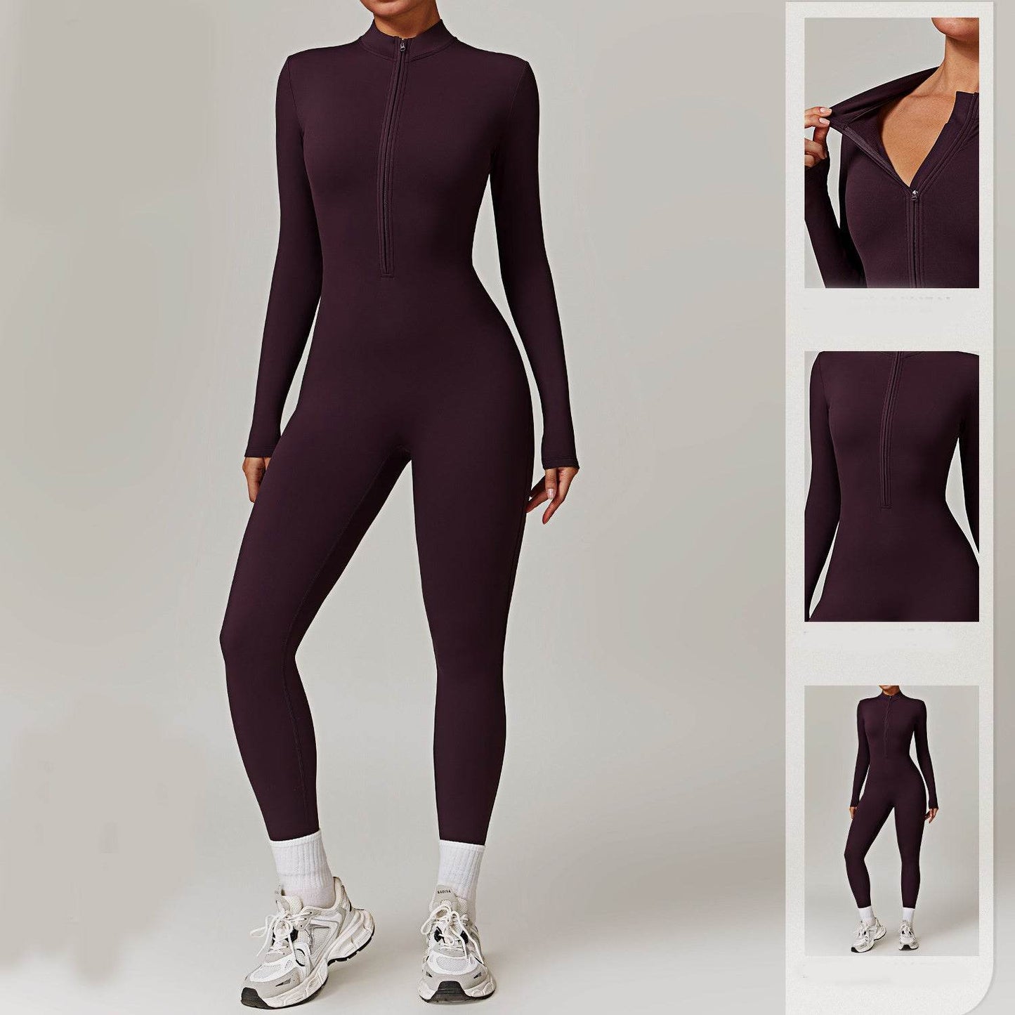 Warm Zipper Long-sleeved Jumpsuit Yoga Fitness Sports Pants Breathable Bodysuit Women's Clothing - Velora