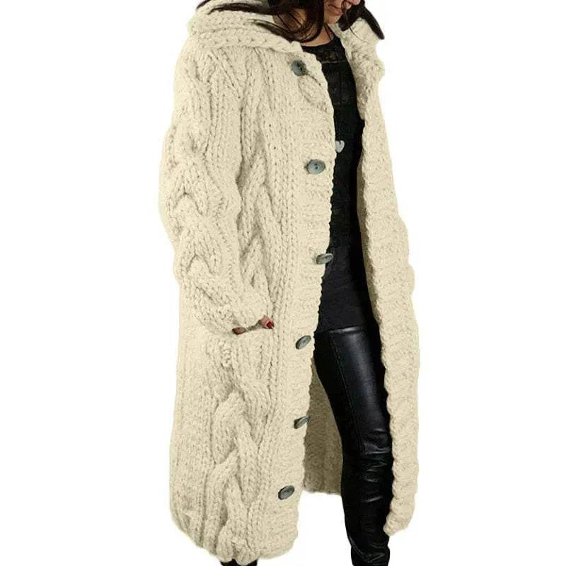 Chunky Long Knitted Hoodie winter Long Cardigan sweater Jacket women - Velora
