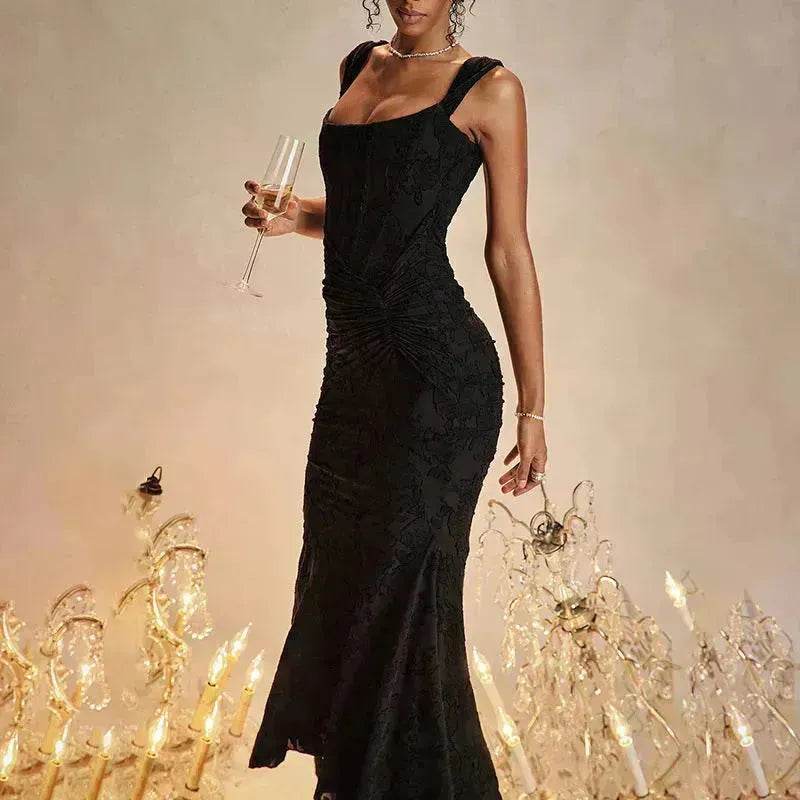 Fashion Off-neck Tube Top Stitching Hip Fishtail Dress for women. - Velora