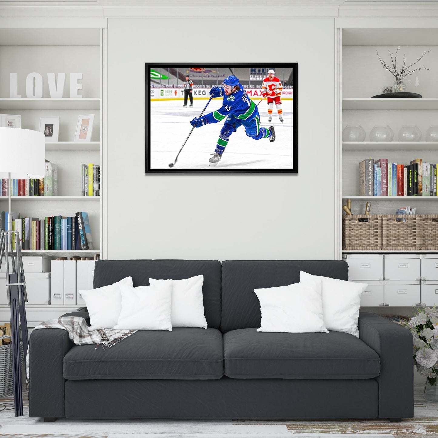 Quinn Hughes Vancouver Canucks Framed 20x29 Shooting Canvas - Velora