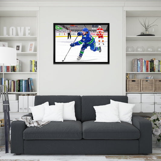 Quinn Hughes Vancouver Canucks Framed 20x29 Shooting Canvas Frameworth Sports Marketing