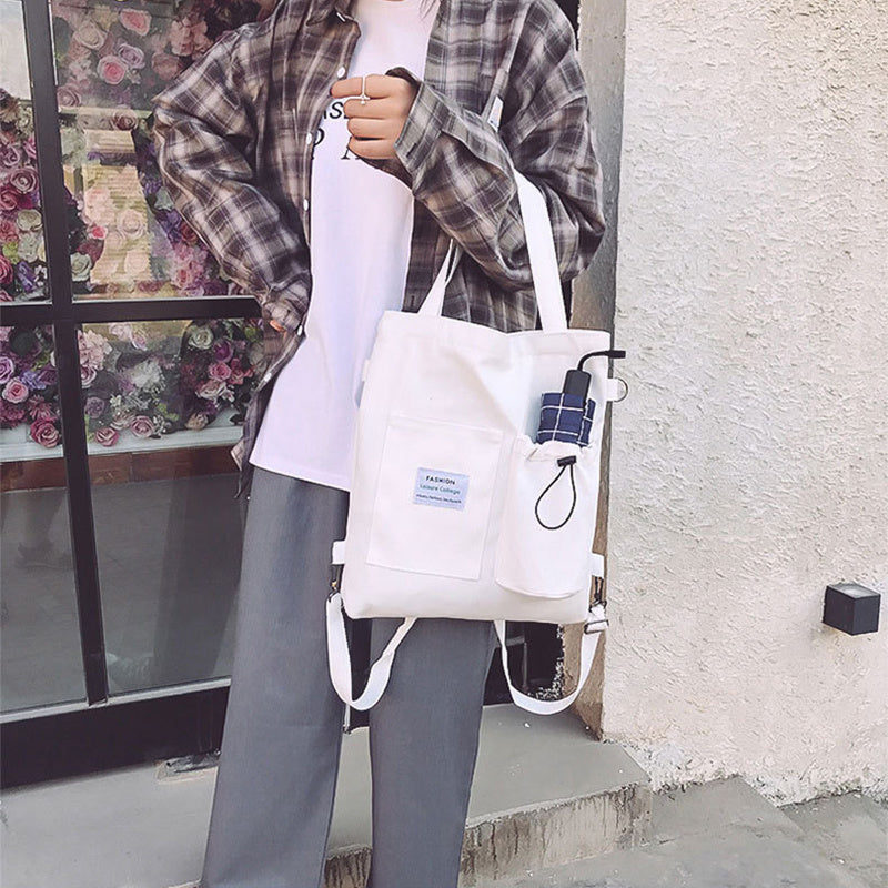 Harajuku Canvas Bags Students Handbag With Pockets Preppy Buckpack Shoulder Bag For Women Shoolbags - Velora