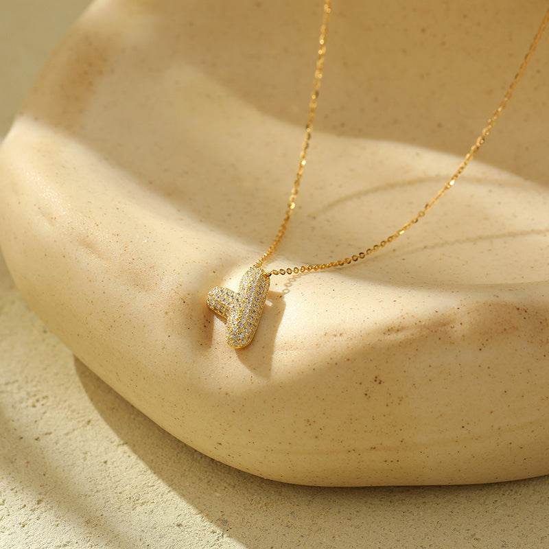 Silver 26 Letter Bubble Necklace For Women Full Diamond - Velora