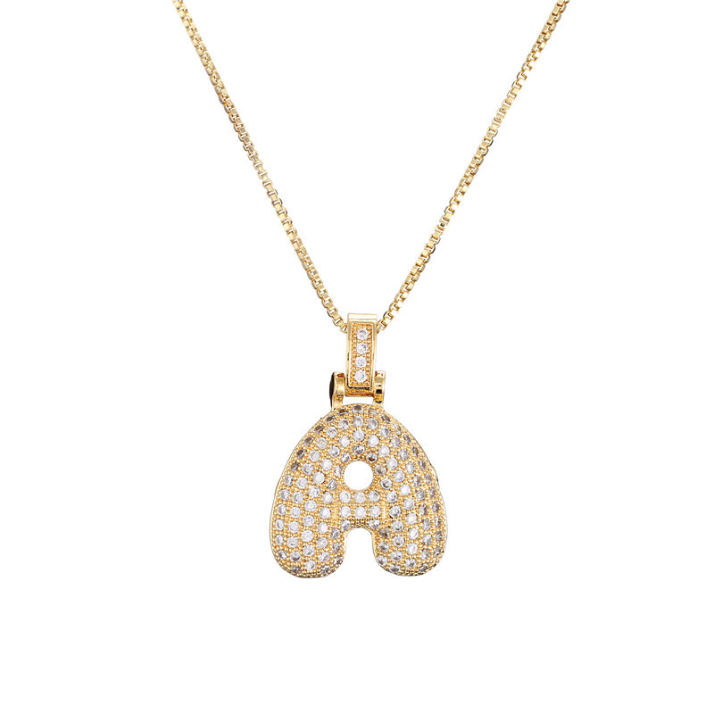 14k Gold-Plated Initial Necklace with Zircon Accents – Dazzling Bubble Letter Design - Velora
