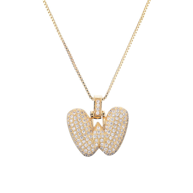 14k Gold-Plated Initial Necklace with Zircon Accents – Dazzling Bubble Letter Design - Velora
